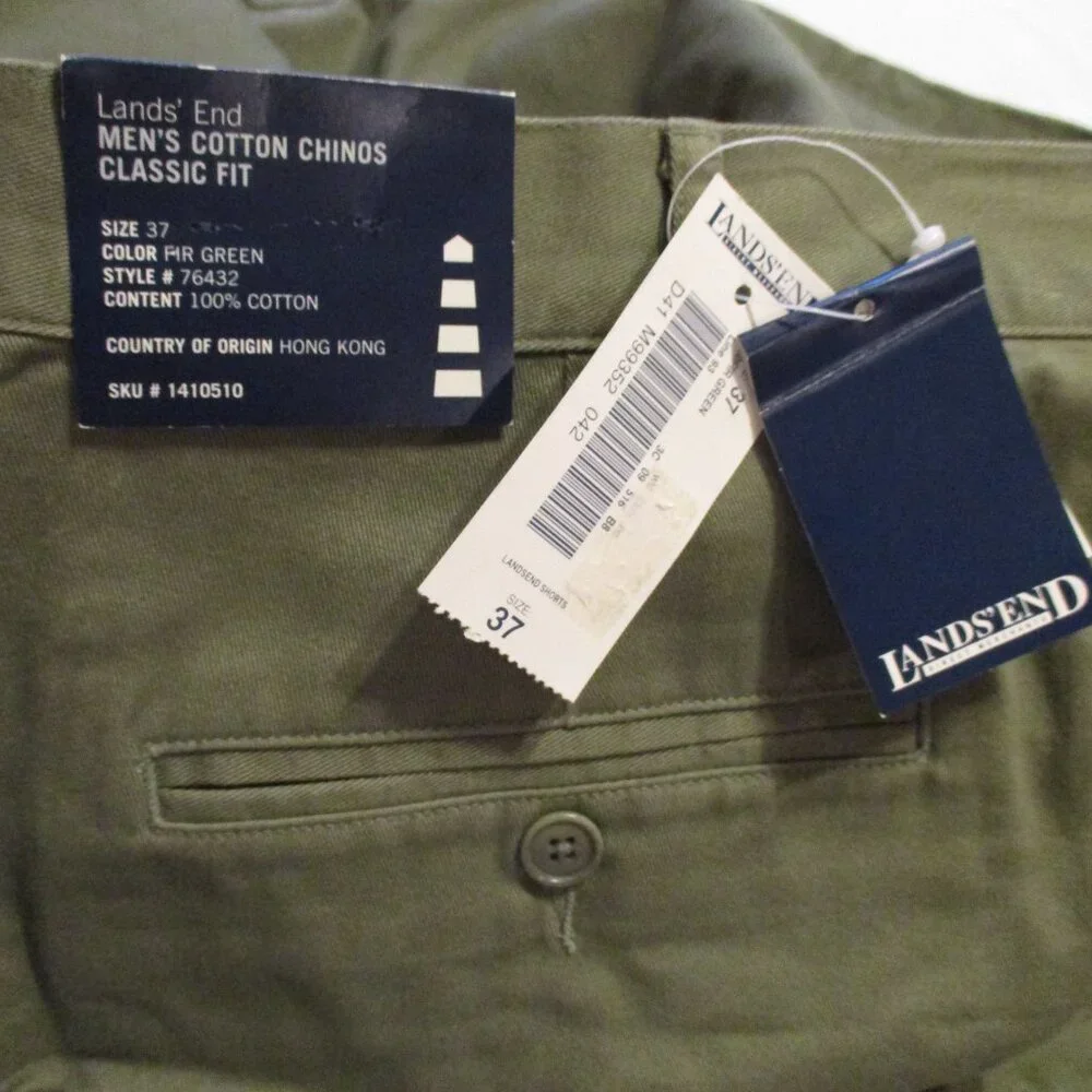 Lands End NEW Men Size 37 Green Pockets Casual Vacation Travel Shorts